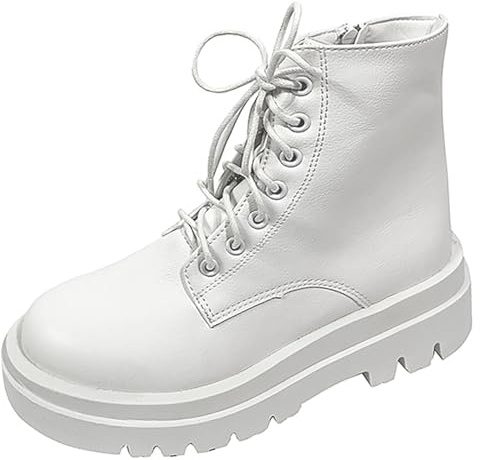 OALEEN Bottines Militaire Femme Hiver Lacet Talon Carré Boots Ranger Chaussures