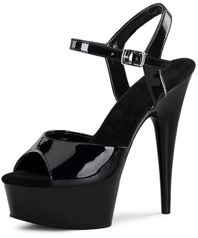 Sandalia de charol de Denova's para mujer con tacón muy alto de 15 cm de plataforma para pole dance y tacón stiletto, Negro 4, 12