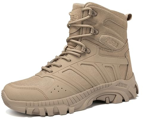 JiuQing Botas Militares Tácticas Hombres Senderismo Botas De Trabajo Al Aire Libre Botas De Desierto De Combate De Motocicleta,Beige,40 EU