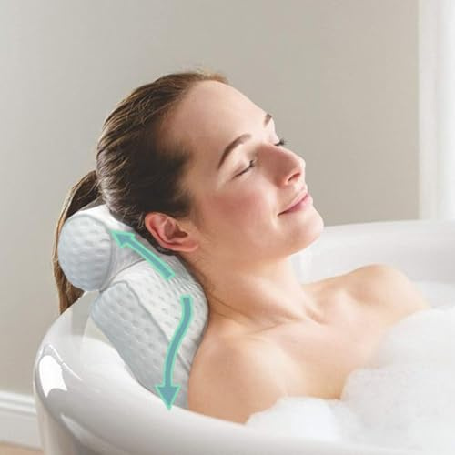 Almohada Bañera Antideslizante de Espuma Viscoelástica para Relajación, Cojín de Baño para Adultos, Ideal para SPA y Sillas de Baño - con 6 Ventosas y Tejido de Malla 4D (Cuadrado Blanco)