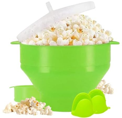 QuickSync Silicone Hot Air Microwave Popcorn Maker | Collapsible Food-Grade Popcorn Popper Bowl | Popcorn Maker Bowl with Lid | DIY Popcorn Bucket | No Oil Healthier | Dishwasher Safe