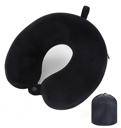 WENGX Travel Pillow Neck Pillow Memory Foam Travel Pillows Head Support Cushion for Airplane Train Car Office Travel Essential Flight Pillows for a Long Hauls Sleeping Rest (Dark Black)