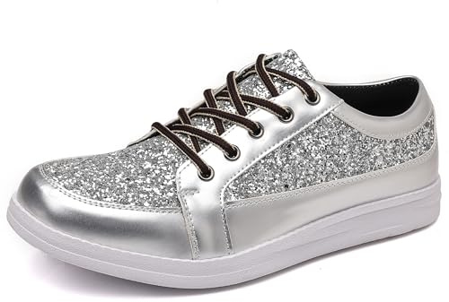 Trsorini Mens Glitter Shoes Sparkly Sneakers Fashion Bling Sequin Shiny Comfort Men Shoes, A/Glitter Silver, 12