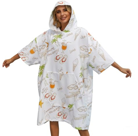 Avisiatree Surf Poncho Hooded Towel for Adults Quick Dry Beach Changing Robe with Pockets, Unisex Swim Cover-Up, Ice Cream Bath Towel for Surfers & Swimmer Gifts