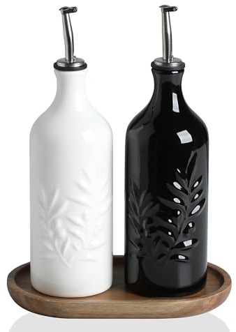 Sweejar Home Dispenser in ceramica per olio d'oliva, 560 ml, opaco, protegge per ridurre l'ossidazione, adatto per conservare aceto, salsa di soia, liquidi, set da 2 (bianco nero)