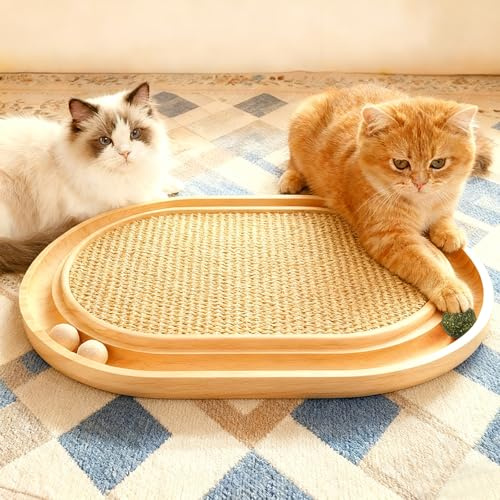 Planche à gratter en sisal pour chat, truie 2 en 1, planche à gratter durable avec tampon en sisal naturel et boules de menthe pour chat, jouet interactif pour chat pour jouer
