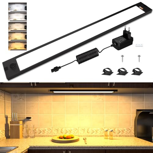 WOBANE Luz LED Cocina Bajo Mueble con Enchufe, Regulable Luces para Gabinete 60 cm, 5 Temperaturas de Color Lampara para Interior, Estante, Escritorio, Armario