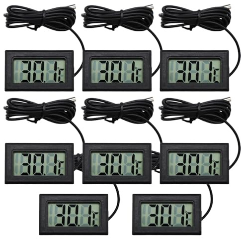 8 stycken mini LCD digitala termometrar: -20℃~+110℃ digitalt termometer inomhus, temperaturvisningstermometer med extern sensor, temperaturövervakning kylskåp, för akvarium och kylskåp