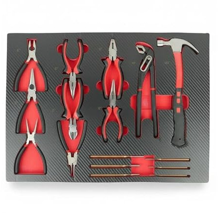Gear4Garage 16 Piece Pliers Set and Claw Hammer Tool Kit Circlip Pliers Long Nose Diagonal Cutters Pipe Wrench Carbon Fibre Style Tray Hand Tool Set for Garage and Workshop