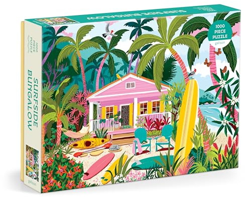 Galison Surfside Bungalow – 1000 Piece Jigsaw Puzzle Featuring Beautiful Artwork Of A Beach Bungalow With Surfboards and Ocean Views
