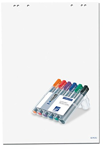 Herlitz Flipchartblock 68 x 99 cm, 20 Blatt blanko, 80 g/m², FSC Mix, 5 Stück + 6er Marker Set