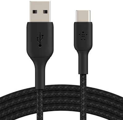 Belkin BoostCharge geflochtenes USB-C-Ladekabel, USB-C-/USB-Kabel, USB-Typ-C-Kabel für Geräte wie iPhone 16, iPhone 15, Samsung Galaxy S24, Pixel, iPad Pro, Mini und Nintendo Switch, 1 m, Schwarz