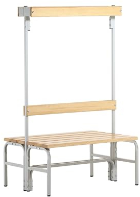 Sypro | System-Umkleidebank Holz/Stahl | Typ C | lichtgrau | LxBxH cm: 101,5x72,5x165 | Doppelseitig | mit Rückenlehne mit Hakenlehne