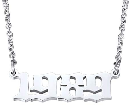 FindChic Edelstahl Halskette mit Geburtsjahr 1989 Anhänger Poliert Nummer Jahreszahl Kette Partnerkette Freundschaftskette für Freundin Freunden