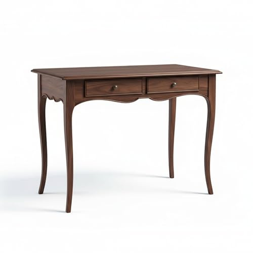 Mar.c.a. Design - Scrittoio Vintage con 2 Cassetti in Legno di Pioppo Color Noce Scuro Shabby Chic, Mobile Arte Povera Made in Italy - Misura 105x55x78h