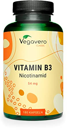 NICOTINAMIDE (Vitamina B3) Vegavero® | 180 capsule | FLUSH FREE: non provoca arrossamenti | Senza additivi artificiali | Vegan