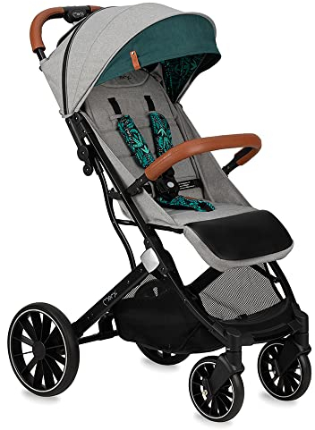MoMi ESTELLE DAKAR Kinderwagen ab 6. Monat (bis 22 kg), klappbarer Buggy mit 5-Punkt-Sicherheitsgurt, Einkaufskorb und Liegefunktion, Teleskop-Stange zum Ziehen, steht nach dem Zusammenklappen Jungle