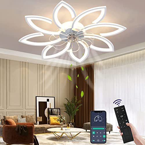 Wildcat Ceiling Fans with Lights, Quiet Modern Led with Remote Control Timer Flower Shape Design Fan Ceiling Light for Bedroom Kitchen (90CM)
