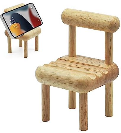 MABAHON Cell Phone Holder Mini Wooden Chair, Mobile Phone Holder Stand for iPhone iPad Tablets, Portable Small Chair Holder for Men Women, Universal Bamboo Desktop Decoration Bedside Tablet Stand
