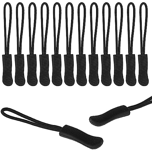 12 Stück Reißverschluss Zipper Reißverschluss Anhänger 66mm Reißverschluss Verlängerung Zipper Pulls Reissverschluss Ersatz Verlängerung Reißverschluss rutschfest Zipper für Rucksack Kleidung-Schwarz