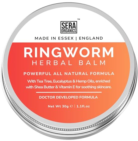 Ringworm Antifungal Cream | Powerful Herbal Balm for Ringworm, Jock Itch & Athlete's Foot | Tea Tree, Shea Butter & Eucalyptus | for Adults & Kids | Doctor Developed | by Sera Organics | UK Made 30g