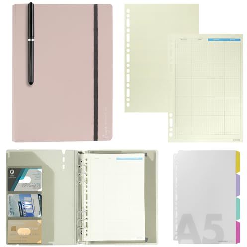 ZephyrCraft A5 Ringbuch Nachfüllbar, 6 Ringe A5 Binder mit Nachfüllpapier und Trennblätter, Budget Planner Notizbuch für Büro, Schule, Reisearbeit, inkl. Stift（Rosa）