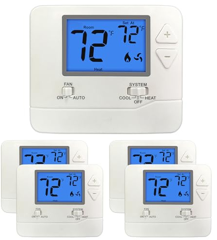 ELECTECK 5 Pack Non-Programmable Digital Thermostat for Home, up to 1 Heat/1 Cool with 4.5 sq. inch Display, Compatible with Single Stage Electrical and Gas/Oil System, White