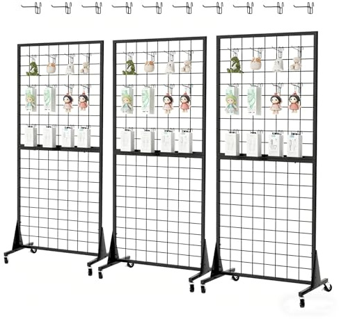 DEYEGELEA Gridwall Panel Display Stands, 2'x5.5' Ft, Heavy-Duty Floorstanding Retail Display Rack with Triangle-Base for Retail Art Fair Show (Black Finish,3 Pack)