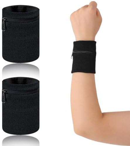 JEYORZY Schweißband Handgelenk, 2 pcs Handgelenk Schlüssel Tasche, Schweißbänder Handgelenk Beutel mit Reißverschluss, Handgelenk-Brieftasche Sport Schweißband Wrist Wallet Lauf Handgelenktasche