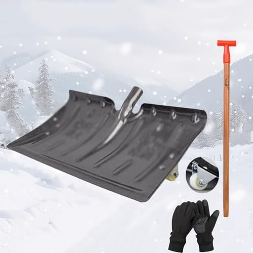 Snöspade för barn, snöspade, snöspade, snöspade av manganstål, byggspade, kornspade, gummispade (57 cm + T-format trähandtag)