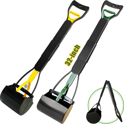 ienjoyed 2-Pack Pooper Scooper for Large Small Dogs Heavy Duty, 32 Long Handle Poop Scoop for Yard, Grass, Gravel, Dog Poop Grabber with High Strength Material and Durable Spring