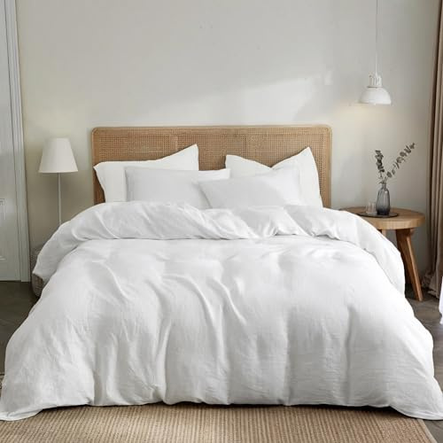Dreamzie Funda Nordica Cama 200 de Algodon Percal – Blanco – Ropa de Cama 220x240, 1 Funda Nórdica + 2 Fundas de Almohada 80x80 – 3 Piezas