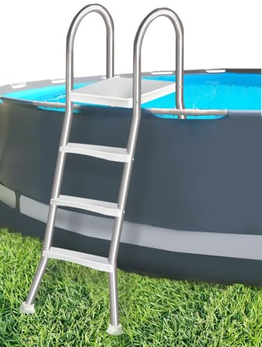 Escalera de Piscina para Piscina Elevada de Doble Cara y 4 Peldaños de 135 cm, Escalere Piscina Desmontable, Escalere Piscina Acero Inoxidable de Alta Resistencia, Capacidad 250 kg,110cm
