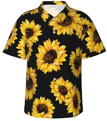 Vår solrosor blommor herr Hawaiian kortärmad skjorta sommar tryckt affärer avslappnad strand surfing båtliv