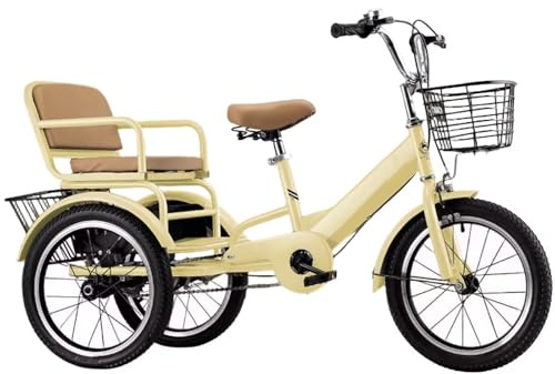Triciclos tandem con asiento trasero,asiento trasero con cinturón,doble freno,triciclo para montar con pedales,cestas delanteras y traseras,bicicleta 3 ruedas,sillín y manillar regulables en altura