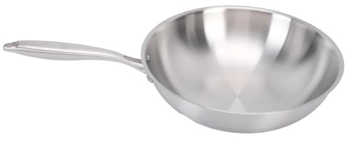 SIXRUN Edelstahl-Wok-Pfanne mit Antihaftbeschichtung und Griff, Induktions-Wok in Lebensmittelqualität 304 für Gleichmäßige Wärmeverteilung, Langlebiges Chinesisches Kochgeschirr für Gas- und (34CM)
