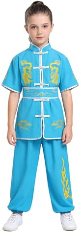 Nyeemya Kinesisk kostym barn traditionella uniformer Drakbroderi kampsport kostym Kung Fu Wushu Qi Gong Tai Chi Vinge Chun blå 4-5 år