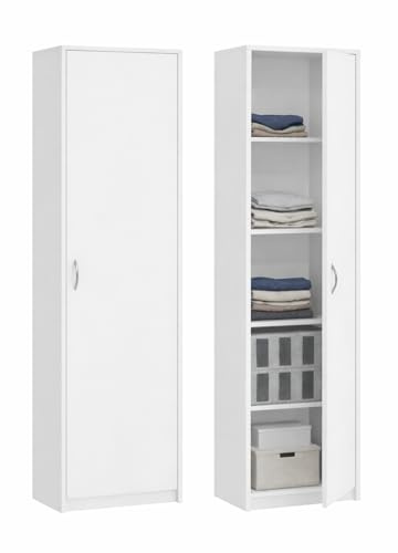 KUBUTKU Armario multiuso, estantería con 1 puerta y 5 compartimentos, armario universal para oficina y hogar, 180 x 50 x 35 cm (blanco)
