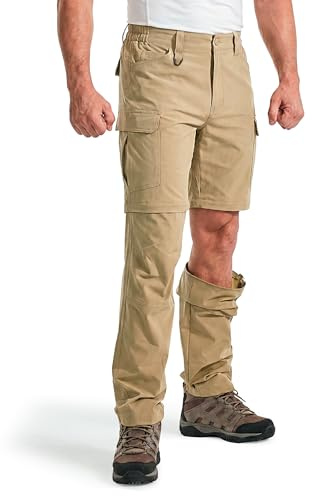 Flyplus Men's Zip-Off Walking Trousers, 4-Way Stretch | Water Resistant & Quick-Dry,Lightweight with 7 Pockets, Semi-Elastic Waist, and D-ring for Outdoor Work, Camping, and Hiking