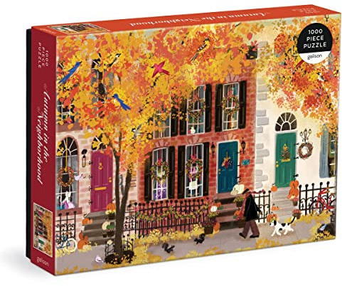 Autumn in The Neighborhood 1000 Piece Puzzle from Galison - 27 x 20 Beautifully Illustrated Puzzle from Joy LaForme, Thick & Sturdy Pieces, Challenging Activity for Adults, Unique Gift Idea!