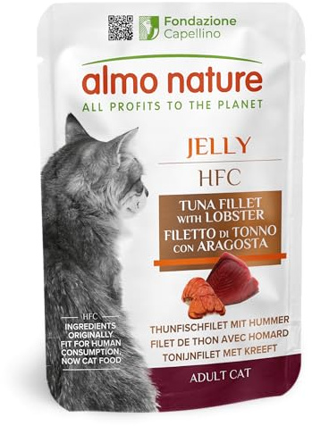 Almo Nature - HFC Natural - Atún y Langosta - Comida Húmeda para Gatos, Sin Gluten, Monoproteico, 55g, Paquete de 24