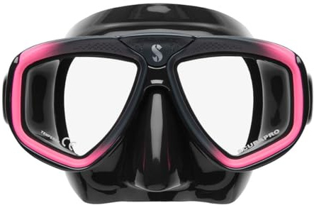 SCUBAPRO Zoom Scuba Mask with Ultra Clear Dual Lens and Lens-Change System for Optical Lenses for Diving, Black/Pink