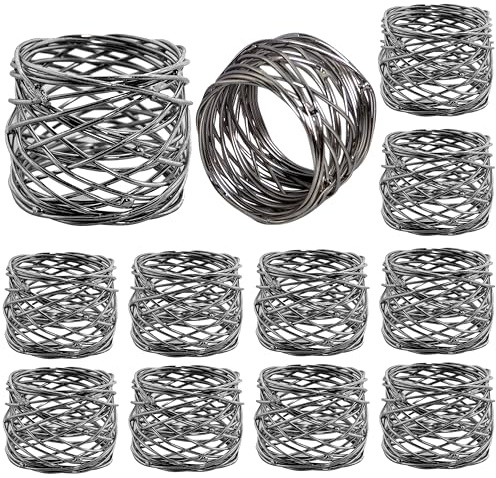 ALPHA Living HOME Napkin Rings-12-Piece Set of Premium 100% Metal, Rust-Resistant Tabletop Décor - Napkin Holders for Family Dinner, Wedding, Party, Decorations, Banquet, Party, Easter (Silver)