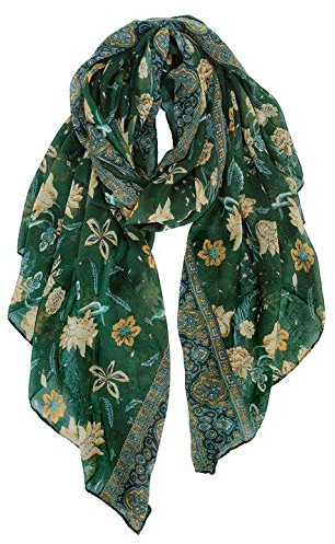 DAMILY Leichter Schal Damen Winter Grün Kuschelig Scarf mit Blumenmuster Modischer Baumwollschal Valentinstag Geschenke für Frauen(Grün)