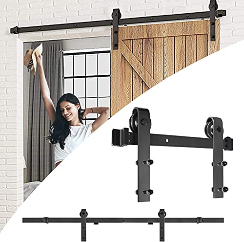 LZQ Skjutdörrsbeslag på 183 cm (6 fot) i set, skjutdörrstillbehör, hängande skena med remskiva för skjutdörrssystem, för skjutdörrar, innerdörrar, skiljeväggar och väggskåp