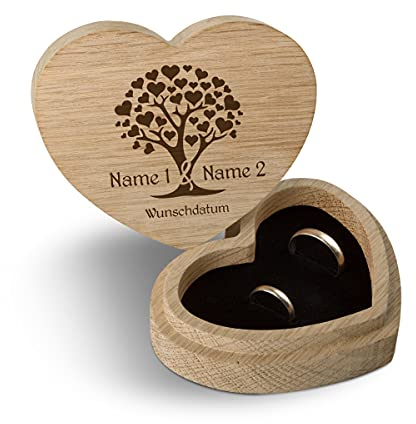 Kartenmachen.de Hochzeit Ringbox Herz Ringkissen Ringschachtel individuell 10 x 8,5 cm Eichenholz - Herzbaum