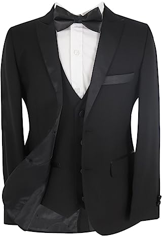 SIRRI Smoking-Anzug für Jungen Pagen, 5-teiliges komplettes Hochzeits- und Abschlussball-Outfit in Schwarz, Größe14 Years