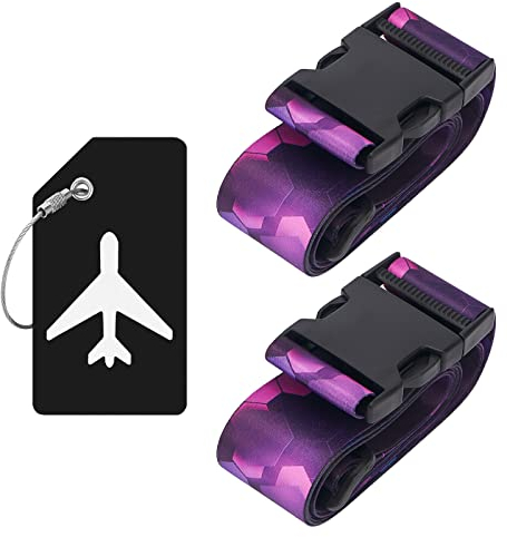 ZOUIQSS 2 Stück verstellbare Koffergurt Kofferband,strapazierfähige Koffergurte,Kofferanhänger Gepäckgurte Reiseverpackungsgurte mit Schnellverschluss(Hexagon)