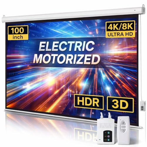 Motorized Projector Screen with Remote Control, 100 Inch 4:3 Auto-Locking Portable Projection Screen, Manual Projector Screen Pull Down for Home Theater Office Classroom TV Usage (80 W x 60 H)