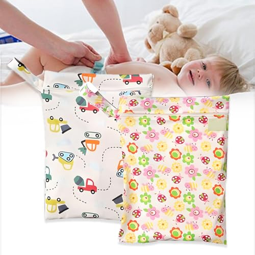 PLABBDPL 2 Pezzi Wet Bag Borsa, Wetbag Riutilizzabile, Lavabile Organizzatore Organizzatori Neonato Sacchetto del Pannolino per Viaggi Spiaggia Piscina Gym